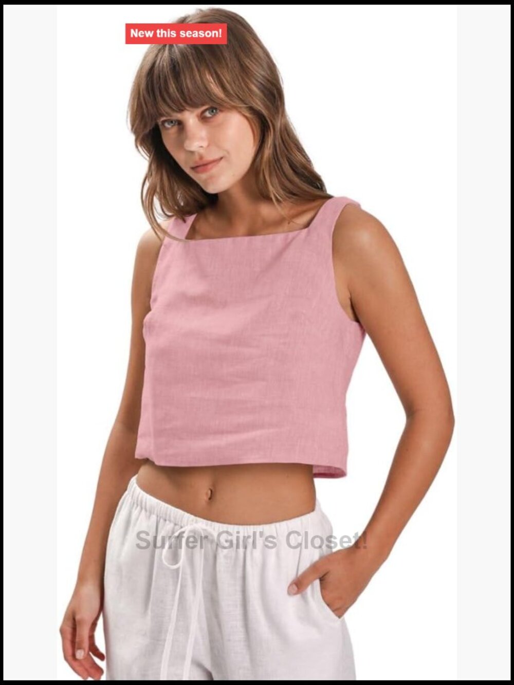 100% Linen Square Neck Sleeveless Crop Tank Top Women's Summer Top